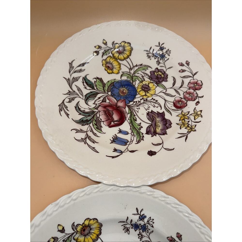 Vernon Kilns May Flower 10.5” Dinner Plates Set of 4 ~ Hand Painted USA - Picture 4 of 11